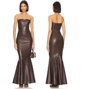 Norma Kamali Strapless Faux Leather Fishtail Gown